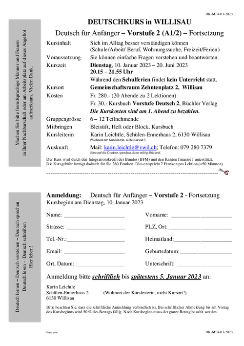 DEUTSCHKURS in WILLISAU